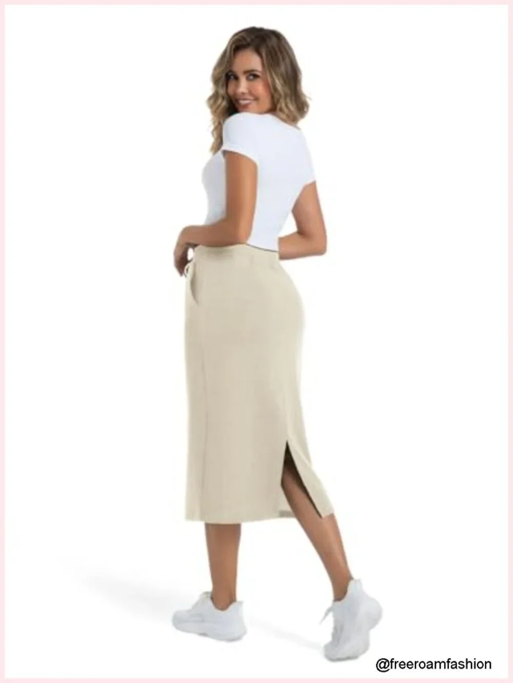 Women's High Waist Elastic Drawstring Stretch Sweat Midi Skirt with Pockets